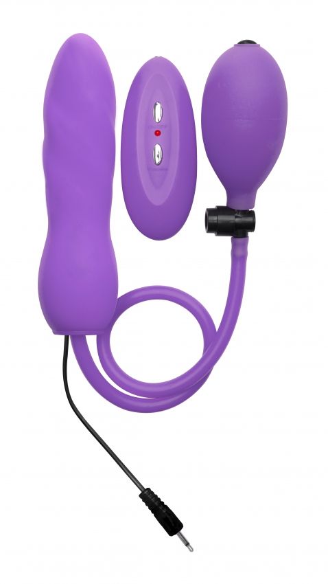 Фиолетовый расширяющийся анальный виброплаг с грушей - 14,5 см.