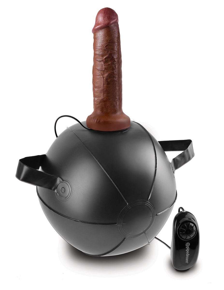 Мини-мяч с фаллической насадкой коричневого цвета и вибрацией Vibrating Mini Sex Ball with 7  Dildo - 17,7 см.